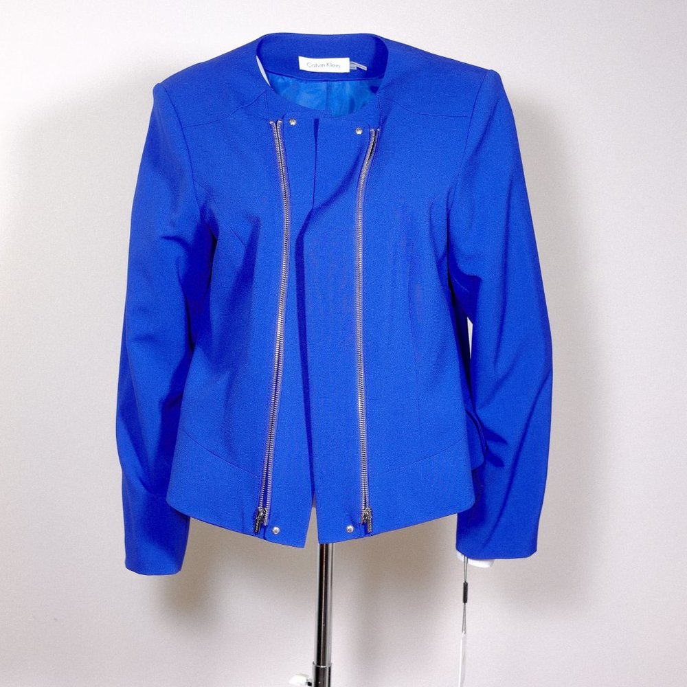 NWT Calvin Klein Royal Blue Crop Blazer, Size 14 Wide